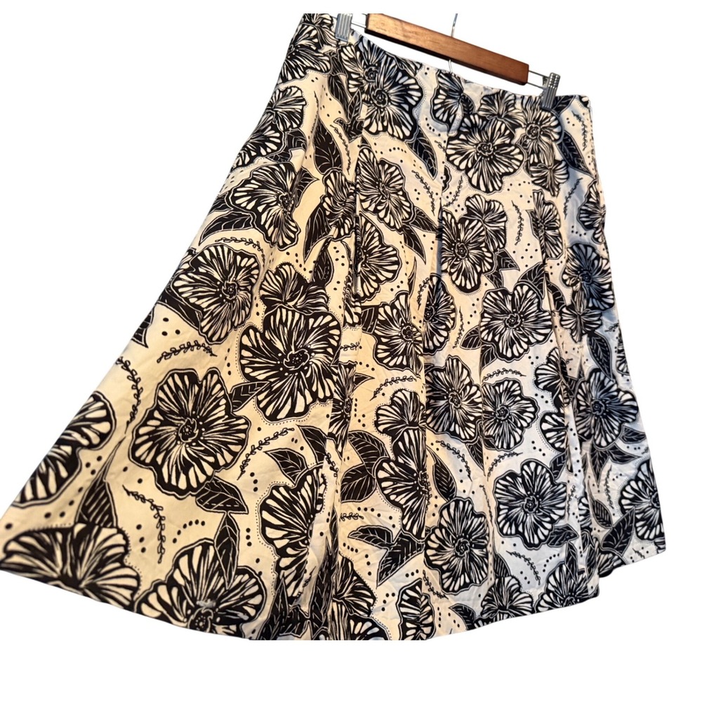 Charter Club Womens White Black Floral Cotton A-Line Skirt 10 Summer Offce